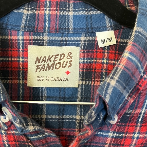 Naked & Famous Button Down Plaid Long Sleeve Shirt - Men's Size M - Blue Red - Picture 2 of 9